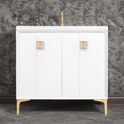 Linkasink - Tuxedo With 3 Inch Eglomise Prism Artisan Glass Hardware 36 Inch Wide White Vanity