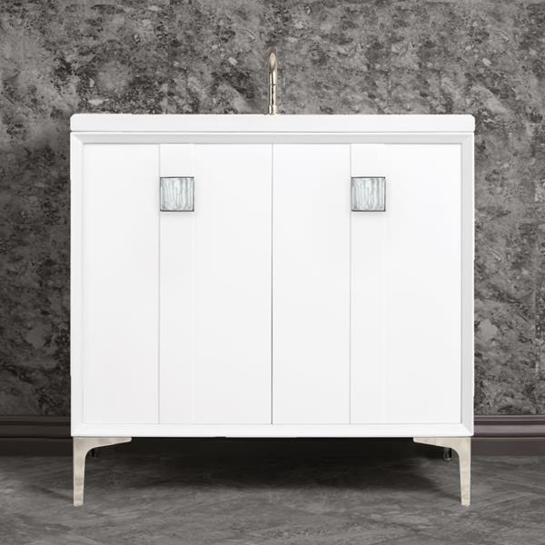 Linkasink - Tuxedo With 3 Inch White Tiger Prism Artisan Glass Hardware 36 Inch Wide White Vanity