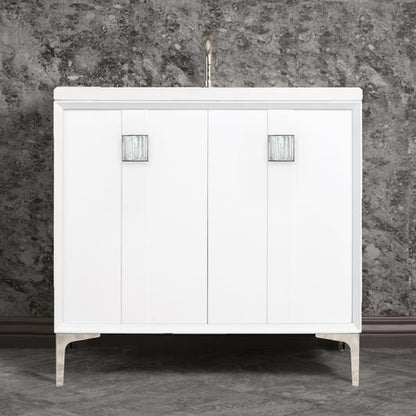 Linkasink - Tuxedo With 3 Inch White Tiger Prism Artisan Glass Hardware 36 Inch Wide White Vanity