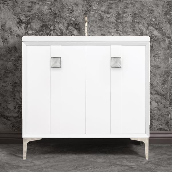 Linkasink - Tuxedo With 3 Inch Eglomise Prism Artisan Glass Hardware 36 Inch Wide White Vanity