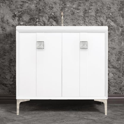 Linkasink - Tuxedo With 3 Inch Eglomise Prism Artisan Glass Hardware 36 Inch Wide White Vanity