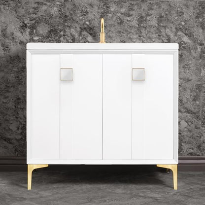 Linkasink - Tuxedo With 3 Inch White Prism Artisan Glass Hardware 36 Inch Wide White Vanity