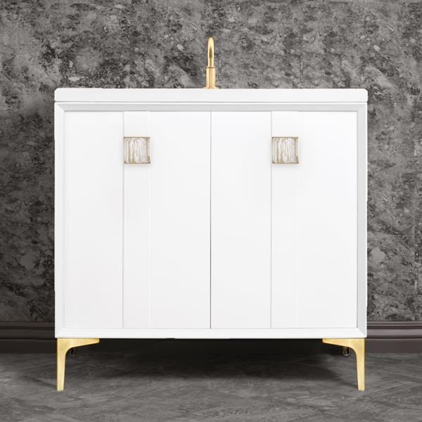 Linkasink - Tuxedo With 3 Inch White Tiger Prism Artisan Glass Hardware 36 Inch Wide White Vanity