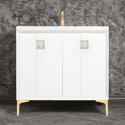 Linkasink - Tuxedo With 3 Inch White Tiger Prism Artisan Glass Hardware 36 Inch Wide White Vanity