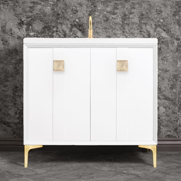 Linkasink - Tuxedo With 3 Inch Eglomise Prism Artisan Glass Hardware 36 Inch Wide White Vanity