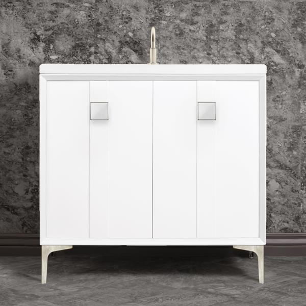 Linkasink - Tuxedo With 3 Inch White Prism Artisan Glass Hardware 36 Inch Wide White Vanity