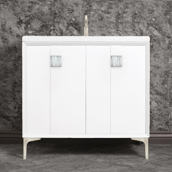 Linkasink - Tuxedo With 3 Inch White Tiger Prism Artisan Glass Hardware 36 Inch Wide White Vanity