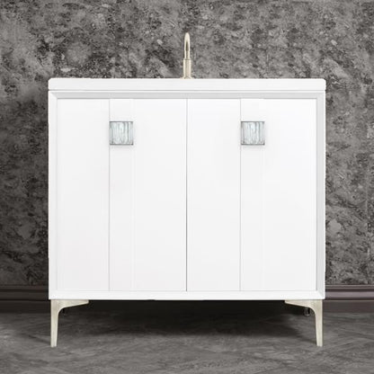 Linkasink - Tuxedo With 3 Inch White Tiger Prism Artisan Glass Hardware 36 Inch Wide White Vanity