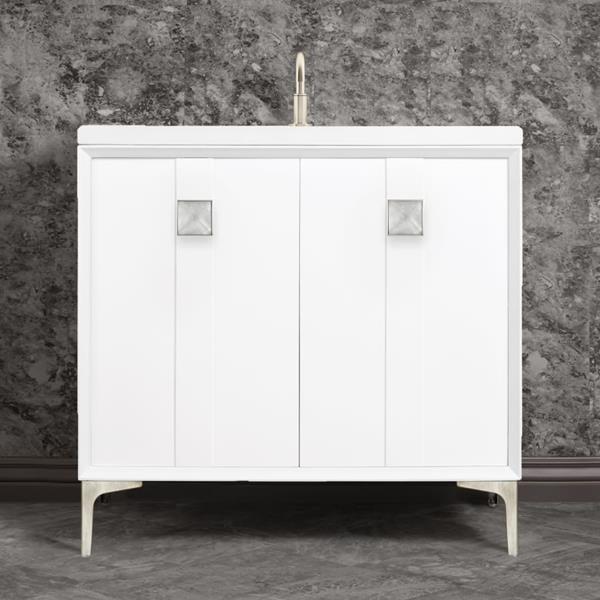 Linkasink - Tuxedo With 3 Inch Eglomise Prism Artisan Glass Hardware 36 Inch Wide White Vanity