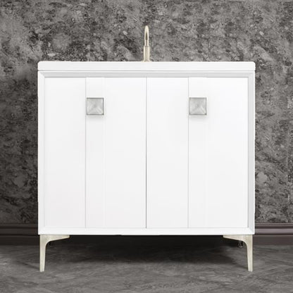 Linkasink - Tuxedo With 3 Inch Eglomise Prism Artisan Glass Hardware 36 Inch Wide White Vanity