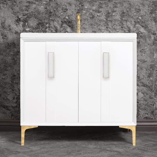 Linkasink - Tuxedo With 8 Inch White Prism Artisan Glass Hardware 36 Inch Wide White Vanity