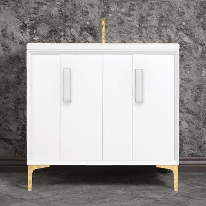 Linkasink - Tuxedo With 8 Inch White Prism Artisan Glass Hardware 36 Inch Wide White Vanity