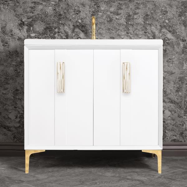 Linkasink - Tuxedo With 8 Inch White White Tiger Prism Artisan Glass Hardware 36 Inch Wide White Vanity