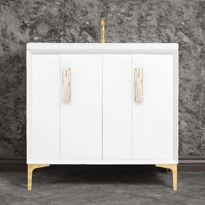 Linkasink - Tuxedo With 8 Inch White White Tiger Prism Artisan Glass Hardware 36 Inch Wide White Vanity