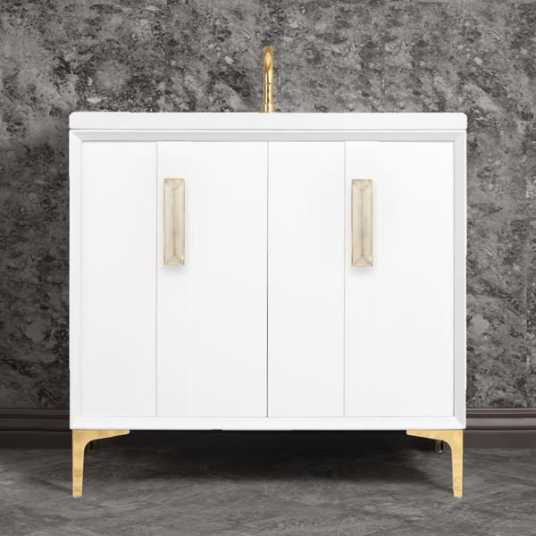 Linkasink - Tuxedo With 8 Inch Eglomise Prism Artisan Glass Hardware 36 Inch Wide White Vanity