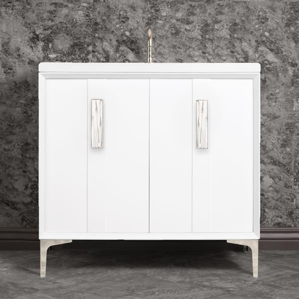 Linkasink - Tuxedo With 8 Inch White White Tiger Prism Artisan Glass Hardware 36 Inch Wide White Vanity