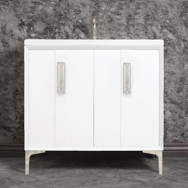 Linkasink - Tuxedo With 8 Inch Eglomise Prism Artisan Glass Hardware 36 Inch Wide White Vanity
