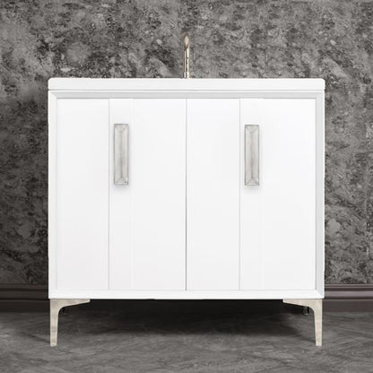 Linkasink - Tuxedo With 8 Inch Eglomise Prism Artisan Glass Hardware 36 Inch Wide White Vanity