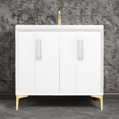 Linkasink - Tuxedo With 8 Inch White Prism Artisan Glass Hardware 36 Inch Wide White Vanity