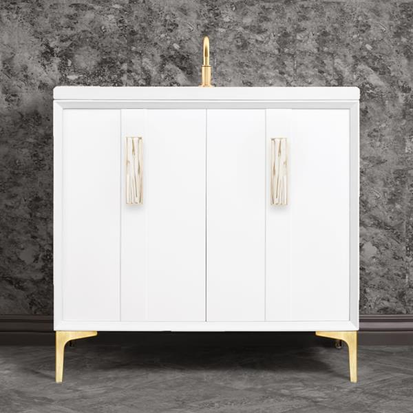 Linkasink - Tuxedo With 8 Inch White White Tiger Prism Artisan Glass Hardware 36 Inch Wide White Vanity