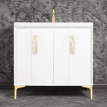 Linkasink - Tuxedo With 8 Inch White White Tiger Prism Artisan Glass Hardware 36 Inch Wide White Vanity