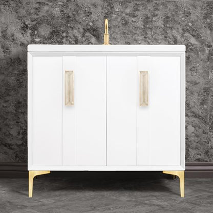 Linkasink - Tuxedo With 8 Inch Eglomise Prism Artisan Glass Hardware 36 Inch Wide White Vanity