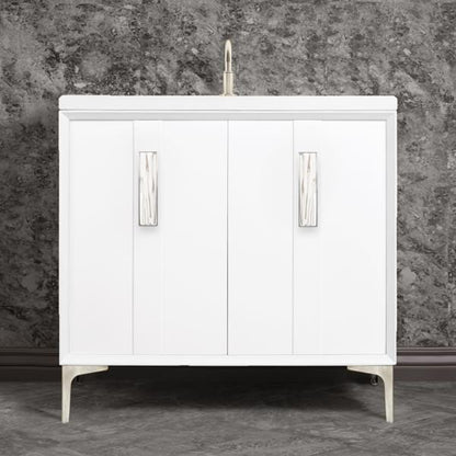 Linkasink - Tuxedo With 8 Inch White White Tiger Prism Artisan Glass Hardware 36 Inch Wide White Vanity