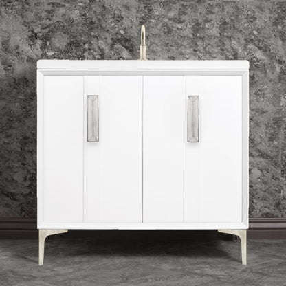 Linkasink - Tuxedo With 8 Inch Eglomise Prism Artisan Glass Hardware 36 Inch Wide White Vanity