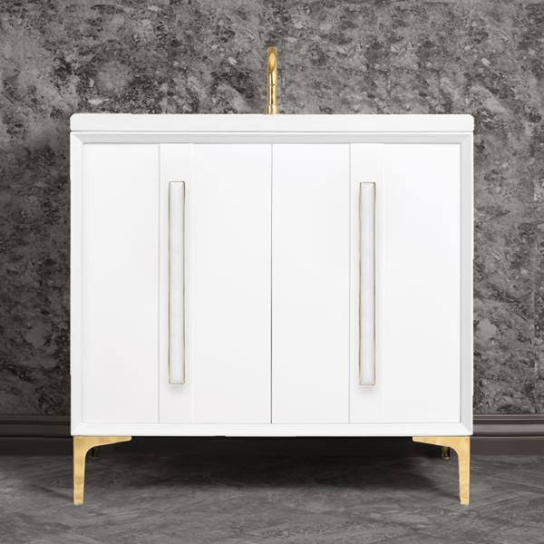 Linkasink - Tuxedo With 18 Inch White Prism Artisan Glass Hardware 36 Inch Wide White Vanity
