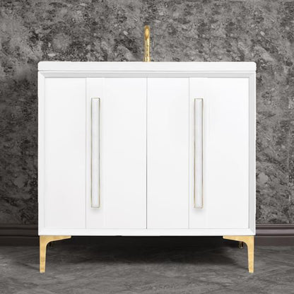 Linkasink - Tuxedo With 18 Inch White Prism Artisan Glass Hardware 36 Inch Wide White Vanity
