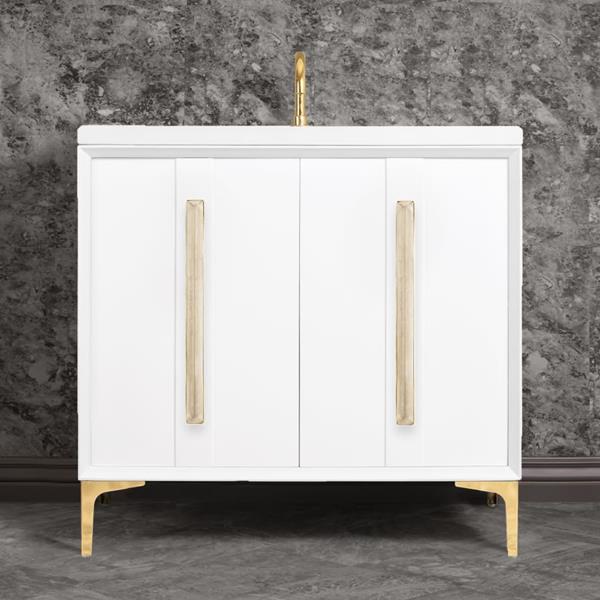 Linkasink - Tuxedo With 18 Inch Eglomise Prism Artisan Glass Hardware 36 Inch Wide White Vanity