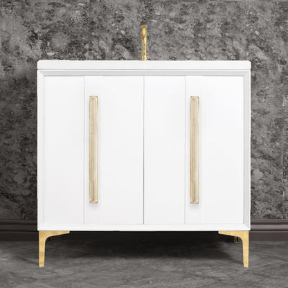 Linkasink - Tuxedo With 18 Inch Eglomise Prism Artisan Glass Hardware 36 Inch Wide White Vanity