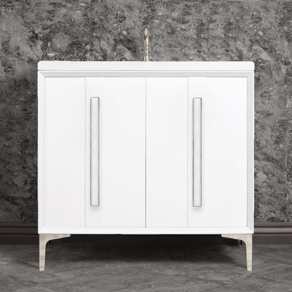 Linkasink - Tuxedo With 18 Inch White Prism Artisan Glass Hardware 36 Inch Wide White Vanity