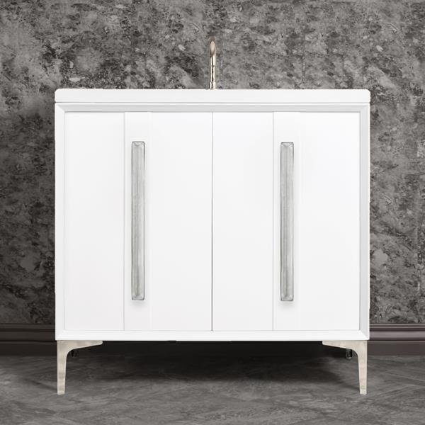 Linkasink - Tuxedo With 18 Inch Eglomise Prism Artisan Glass Hardware 36 Inch Wide White Vanity