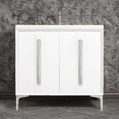Linkasink - Tuxedo With 18 Inch Eglomise Prism Artisan Glass Hardware 36 Inch Wide White Vanity