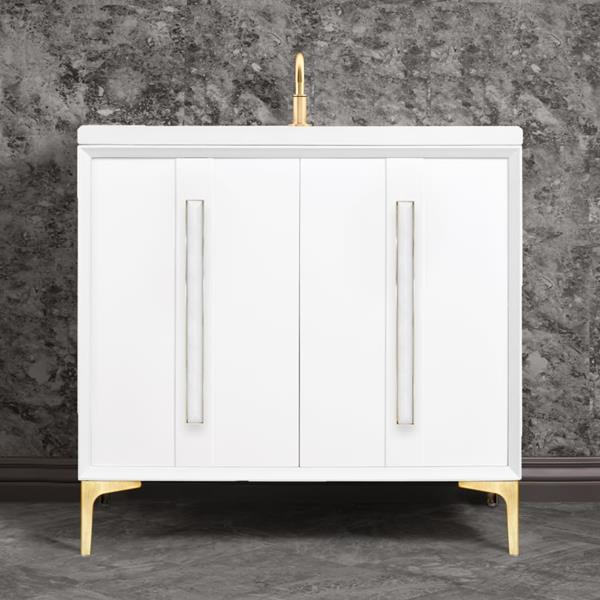 Linkasink - Tuxedo With 18 Inch White Prism Artisan Glass Hardware 36 Inch Wide White Vanity