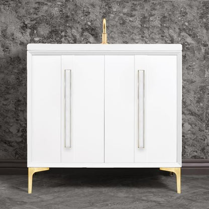 Linkasink - Tuxedo With 18 Inch White Prism Artisan Glass Hardware 36 Inch Wide White Vanity