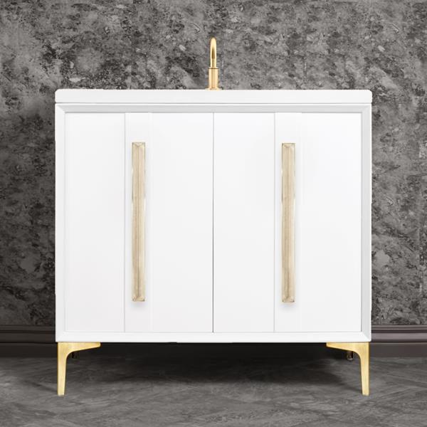 Linkasink - Tuxedo With 18 Inch Eglomise Prism Artisan Glass Hardware 36 Inch Wide White Vanity