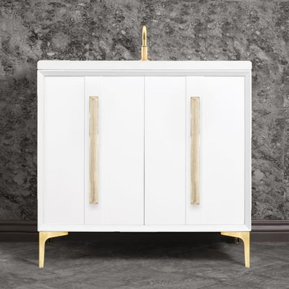 Linkasink - Tuxedo With 18 Inch Eglomise Prism Artisan Glass Hardware 36 Inch Wide White Vanity