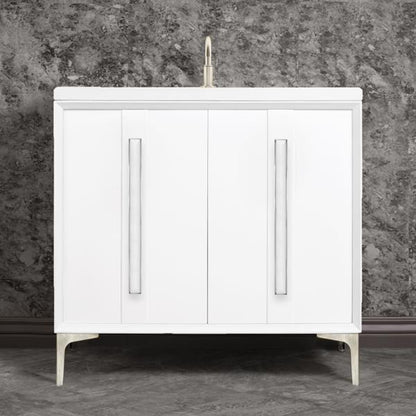Linkasink - Tuxedo With 18 Inch White Prism Artisan Glass Hardware 36 Inch Wide White Vanity