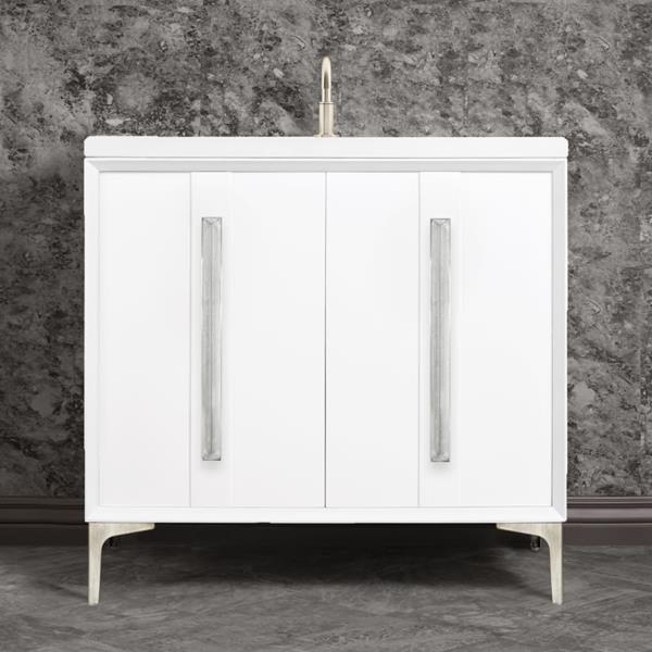 Linkasink - Tuxedo With 18 Inch Eglomise Prism Artisan Glass Hardware 36 Inch Wide White Vanity