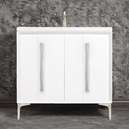 Linkasink - Tuxedo With 18 Inch Eglomise Prism Artisan Glass Hardware 36 Inch Wide White Vanity