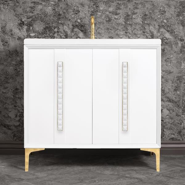 Linkasink - Tuxedo With 18 Inch White Pyramid Artisan Glass Hardware 36 Inch Wide White Vanity