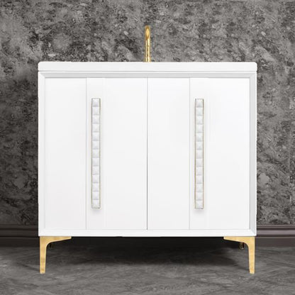 Linkasink - Tuxedo With 18 Inch White Pyramid Artisan Glass Hardware 36 Inch Wide White Vanity