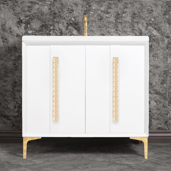 Linkasink - Tuxedo With 18 Inch Eglomise Pyramid Artisan Glass Hardware 36 Inch Wide White Vanity