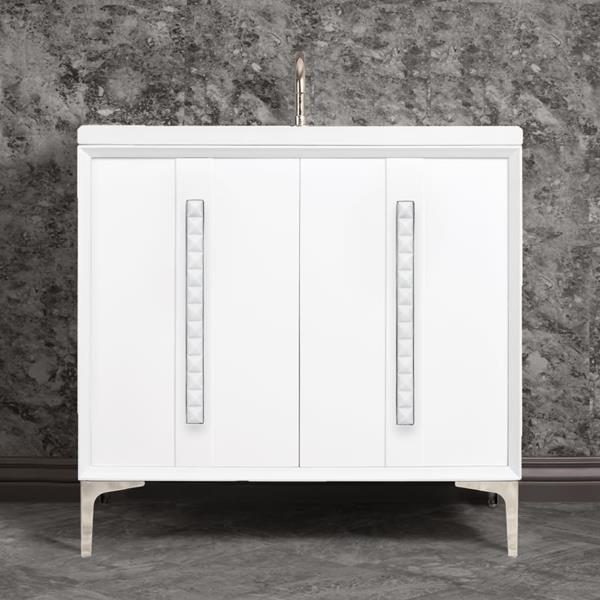 Linkasink - Tuxedo With 18 Inch White Pyramid Artisan Glass Hardware 36 Inch Wide White Vanity