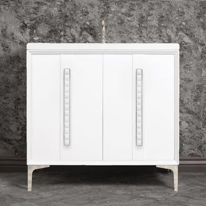 Linkasink - Tuxedo With 18 Inch White Pyramid Artisan Glass Hardware 36 Inch Wide White Vanity