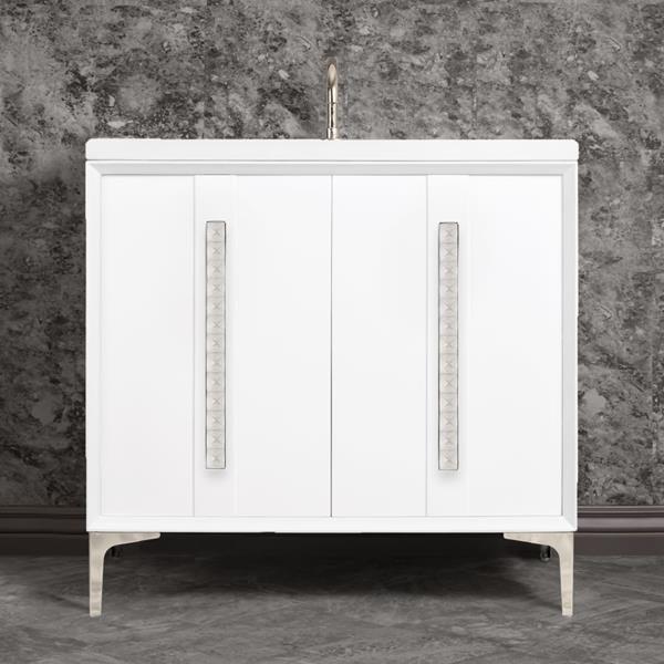 Linkasink - Tuxedo With 18 Inch Eglomise Pyramid Artisan Glass Hardware 36 Inch Wide White Vanity
