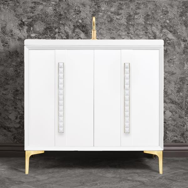 Linkasink - Tuxedo With 18 Inch White Pyramid Artisan Glass Hardware 36 Inch Wide White Vanity