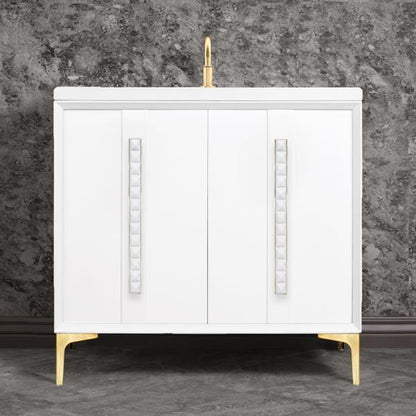 Linkasink - Tuxedo With 18 Inch White Pyramid Artisan Glass Hardware 36 Inch Wide White Vanity